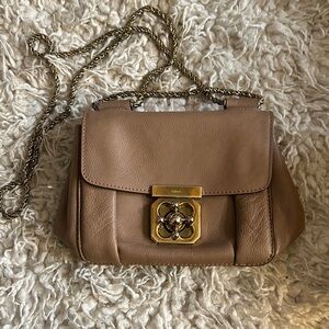 Chloe Brown Leather Crossbody Elsie Bag with Gold Chain